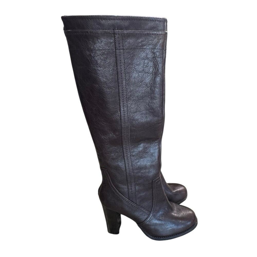 Adrienne Vittadini Birdie Brown Leather Knee High Boots Women's Sz 8.5 Tall Heel
